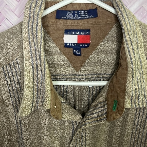 Tommy Hilfiger, vintage men’s dress shirt, cactus style brown & blue stripes XL - Picture 2 of 6